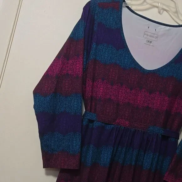 Merrell Dress Womens Size XL Striped Floral TIE Back Long Sleeve Midi Stretchy - Picture 3 of 8